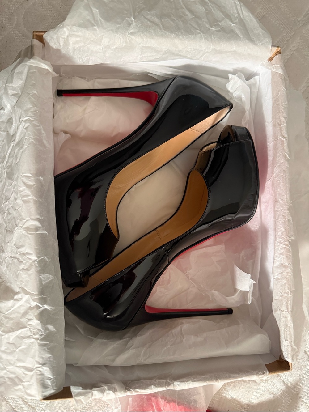 Christian Louboutin Black Patent Pointed-Toe Pumps with Red Soles